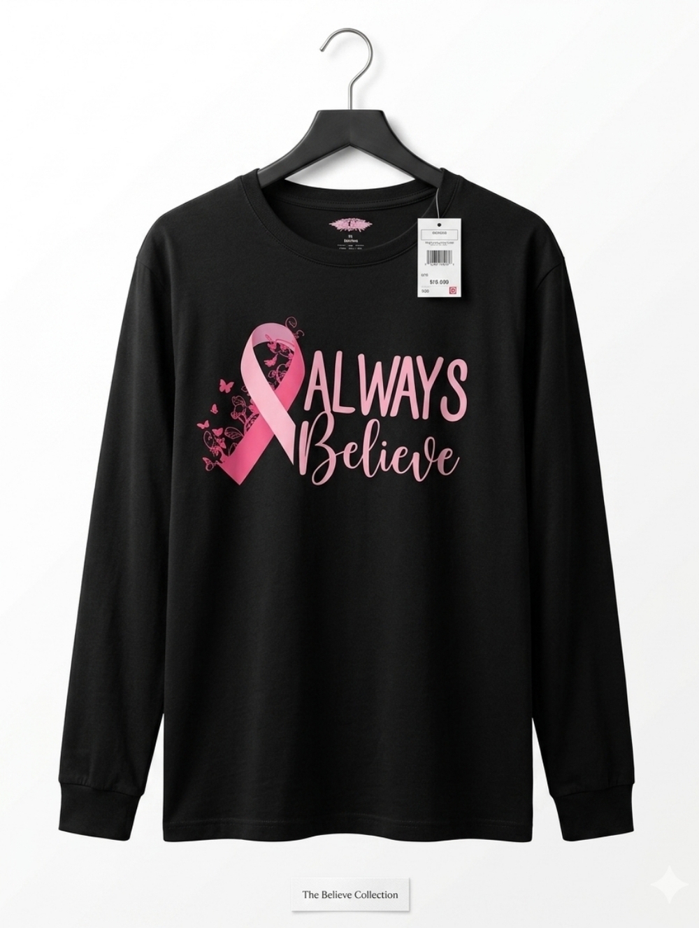 Women's Always Believe Fight Cancer Black Tee with Pink Accents Sz XL